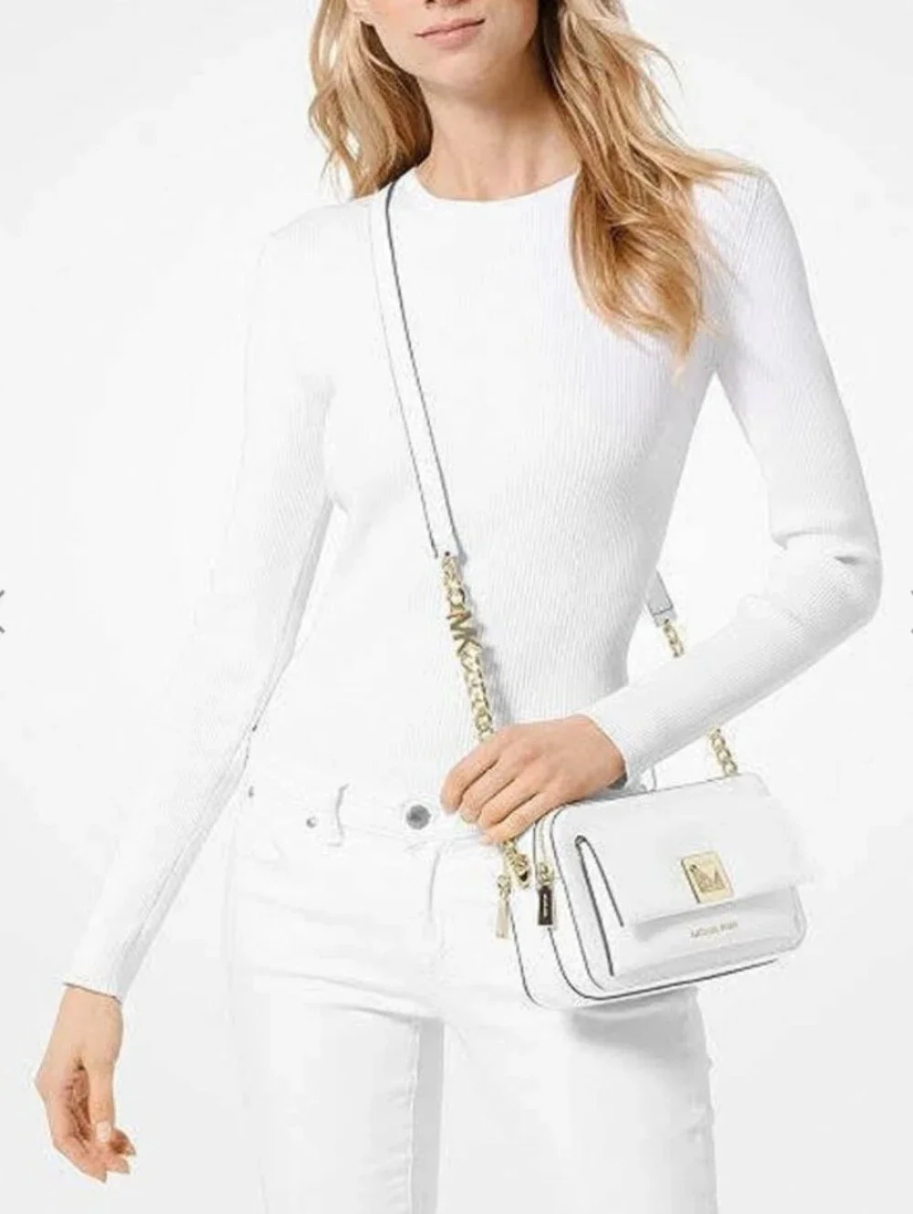 Michael Kors Red Leather Gold Chain Shoulder Bag